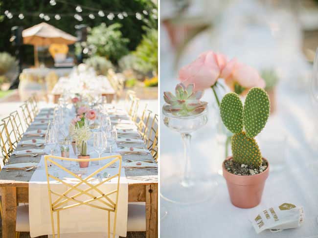 decoration table fete exterieur avec accessoire cactus